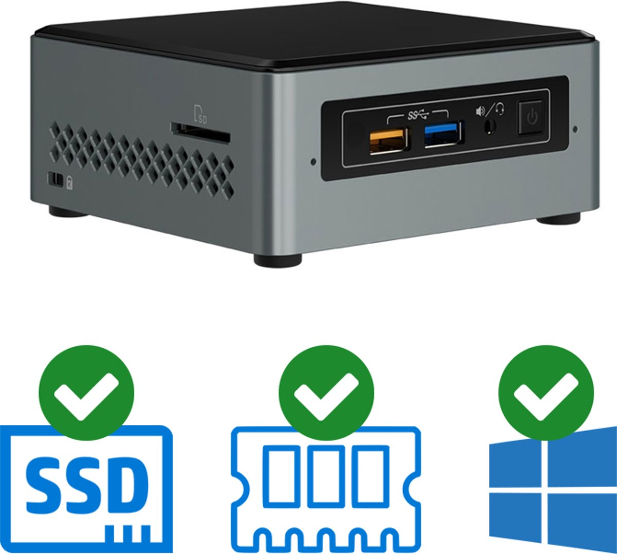 Intel NUC Compleet PC | Pentium J5005 - Quad Core | 8 GB DDR4 | 240 GB SSD | 2x HDMI | Windows 10 Pro